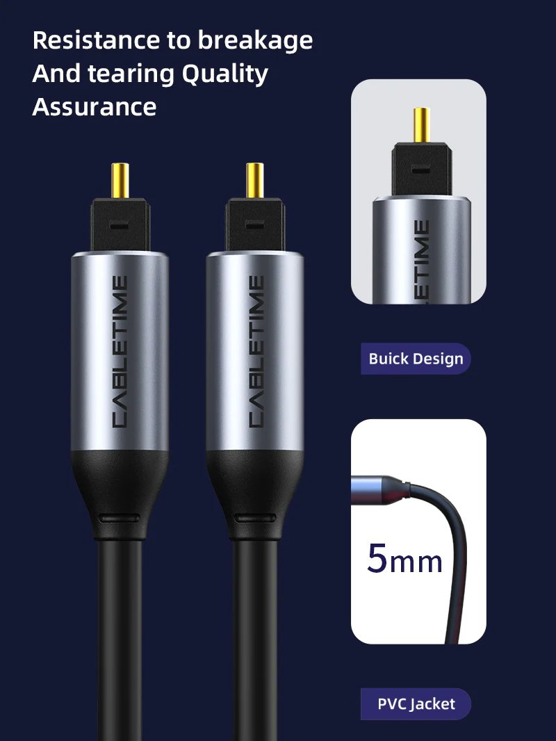 CABLETIME καλώδιο ήχου Toslink , gold plated, 5mm, 3m, μαύρο - Image 2