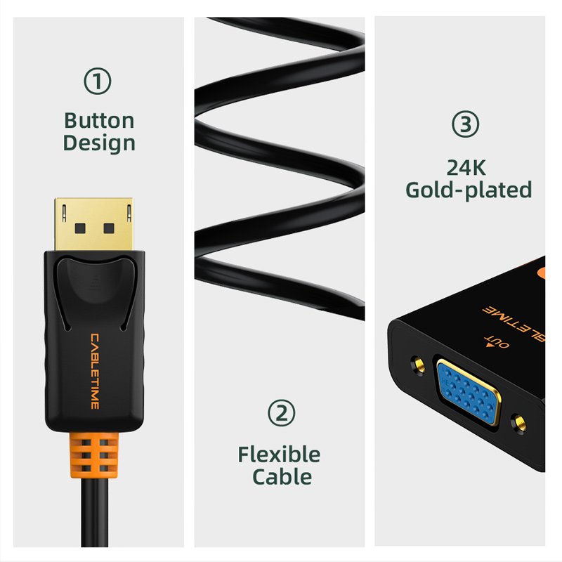 CABLETIME αντάπτορας DisplayPort σε VGA CT-AV58-03G, 1080p/0Hz, μαύρος - Image 3