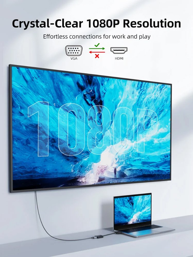 CABLETIME αντάπτορας VGA σε HDMI με 3.5mm & micro USB, 1080p/60Hz, μαύρος - Image 6