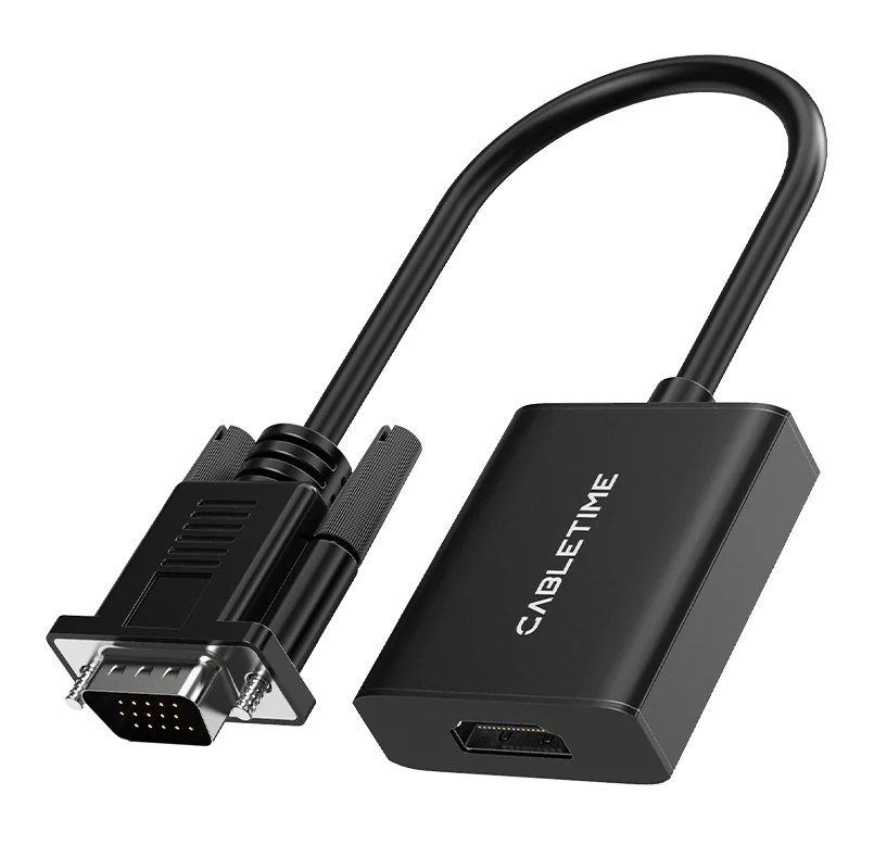 CABLETIME αντάπτορας VGA σε HDMI  με 3.5mm & micro USB, 1080p/60Hz, μαύρος