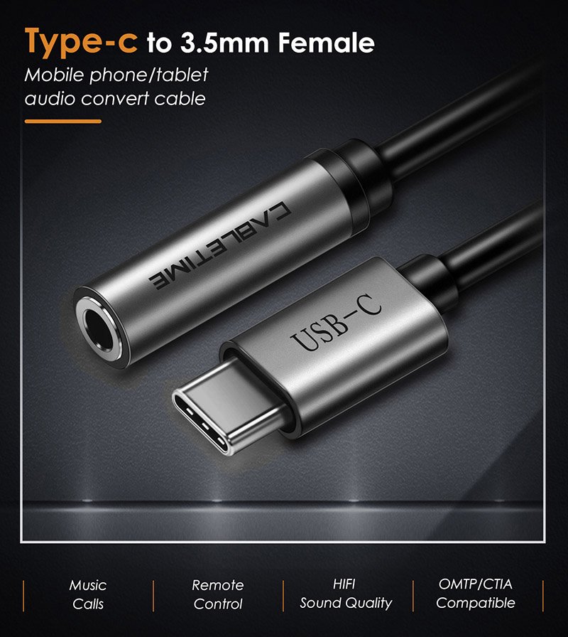 CABLETIME αντάπτορας USB-C σε 3.5mm , γκρι - Image 3
