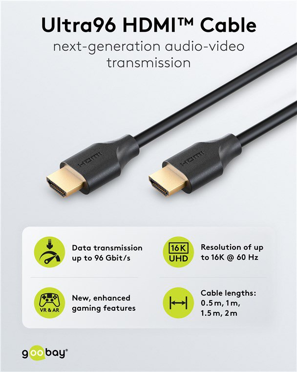 GOOBAY καλώδιο HDMI 2.2 , 16K/60Hz, 96 Gbps, 0.50m, μαύρο - Image 3