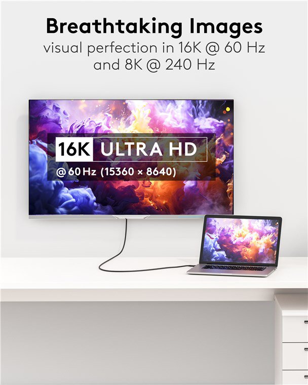 GOOBAY καλώδιο HDMI 2.2 , 16K/60Hz, 96 Gbps, 1m, μαύρο - Image 2