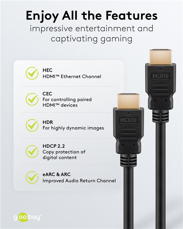 GOOBAY καλώδιο HDMI με Ethernet, soft, 4K/60Hz, 18 Gbps, 1m, μαύρο - Image 7