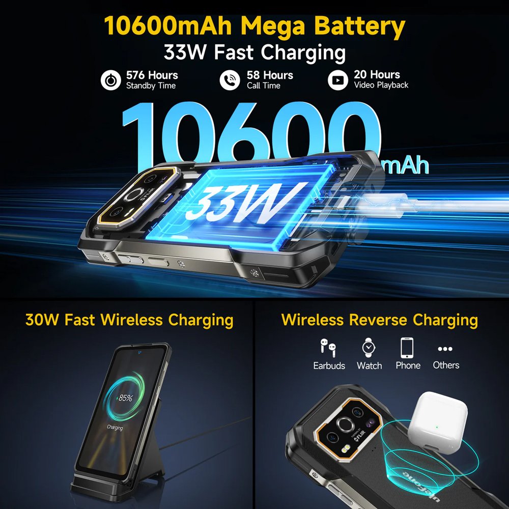 ULEFONE smartphone rmor 27T Pro Plus, 6.78", 12/256GB, 5G, 10600mh, FLIR 3.5, IP68/IP69K, μαύρο - Image 7