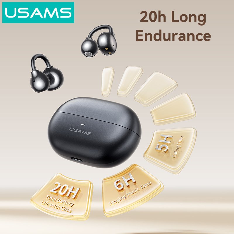 USAMS earphones με θήκη φόρτισης Echo R02, OWS, Φ11mm, 50/300mAh, μαύρα - Image 5