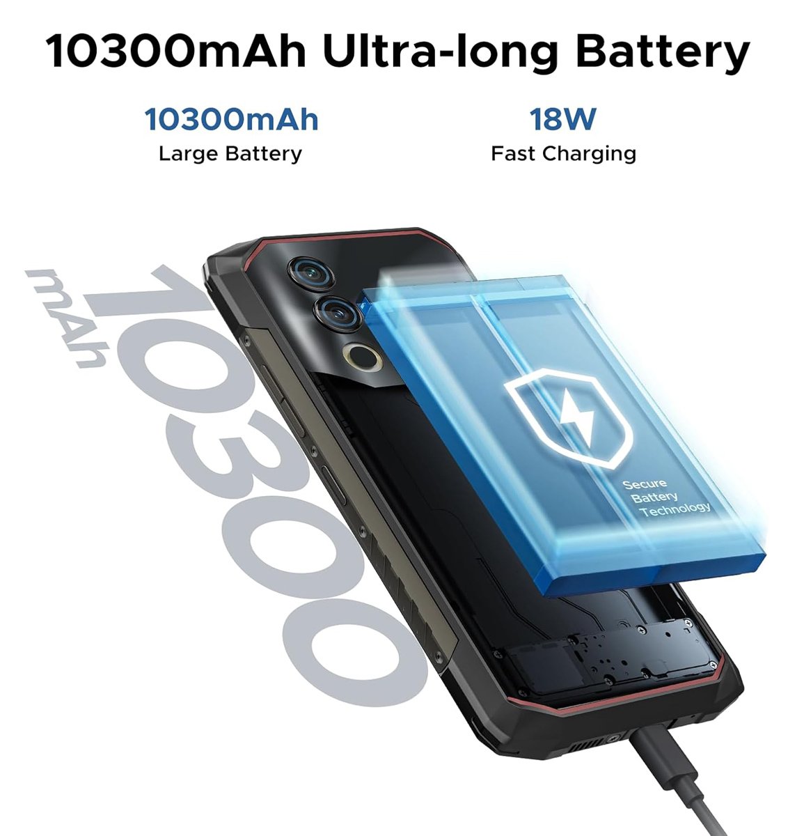 DOOGEE smartphone lade10 Power, 6.6", 8/128G, 10300mAh, IP68/IP69K/MIL-STD-810H, μαύρο - Image 4