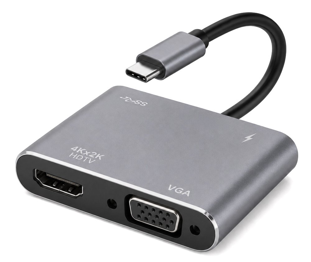 POWERTECH docking station , 4 θυρών, USB-C, 4K, 100W, γκρι