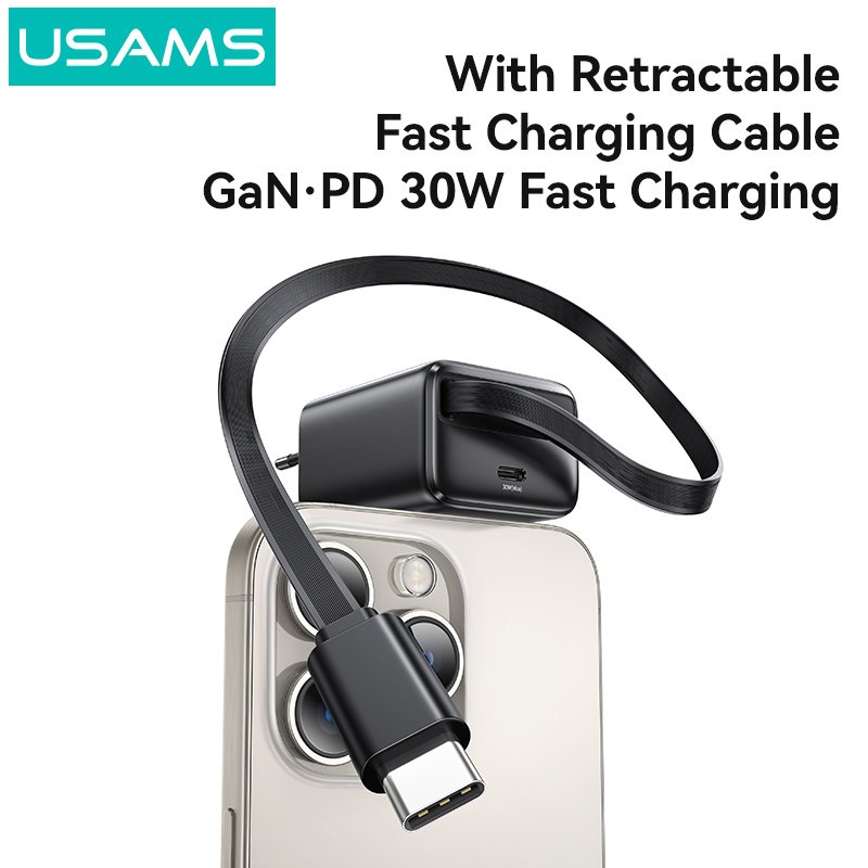 USAMS φορτιστής τοίχου με πτυσσόμενο καλώδιο, USB-C, 30W, GaN, λευκός - Image 3