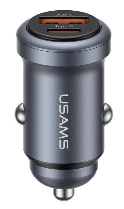 USAMS φορτιστής αυτοκινήτου , USB & USB-C, 30W, γκρι