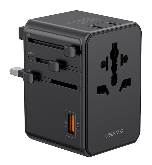 USAMS φορτιστής/αντάπτορας πρίζας , USB & 3x USB-C, universal, 100W, GaN, μαύρος