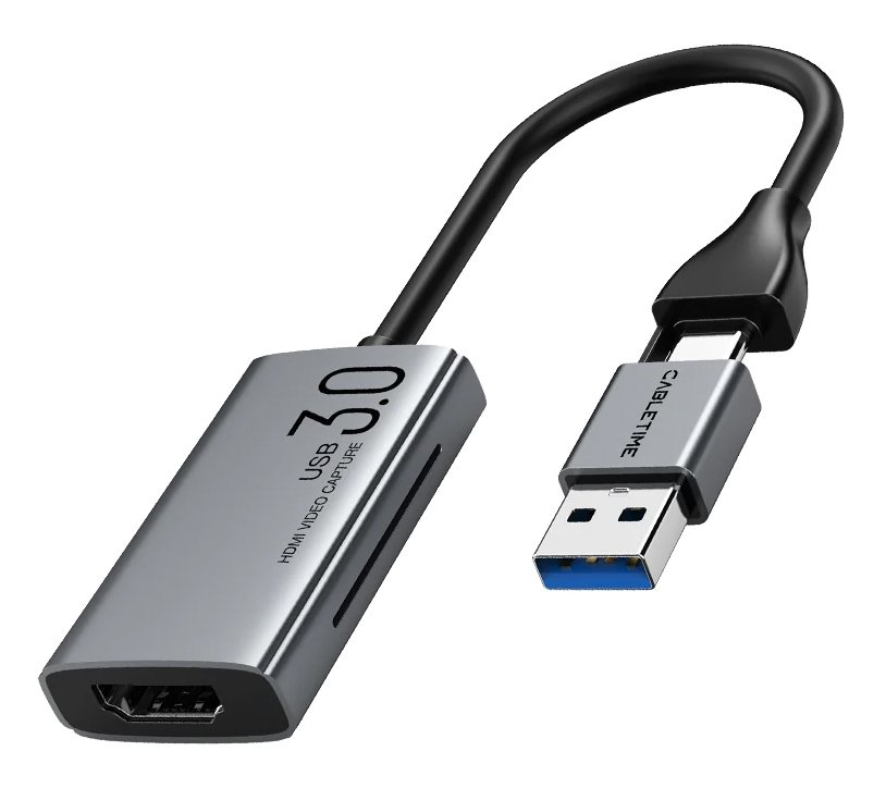CABLETIME video capture , HDMI/USB & USB-C, 4K/30Hz, γκρι