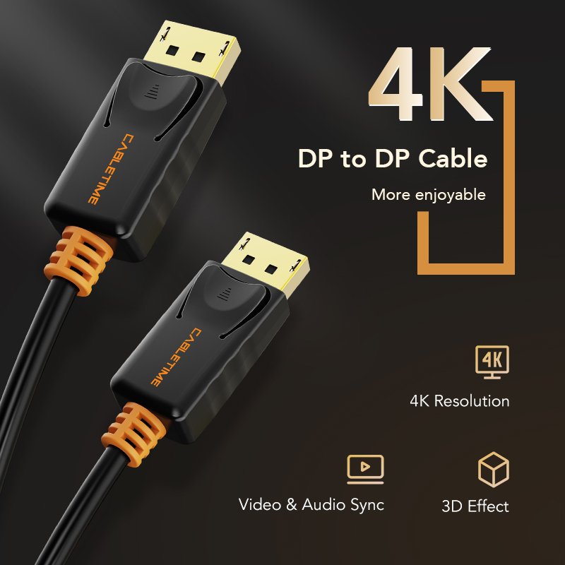 CABLETIME καλώδιο DisplayPort , 4K/60Hz, 1m, μαύρο - Image 3