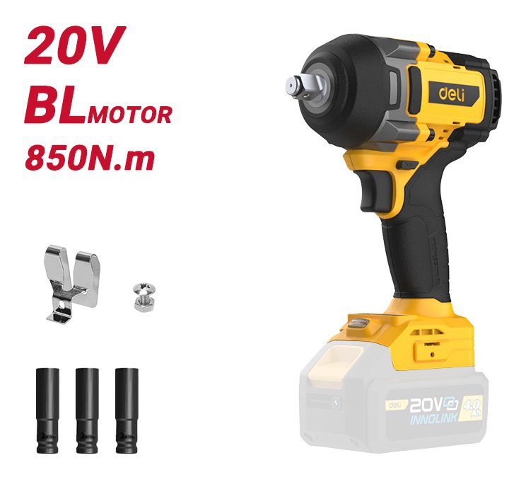 DELI κρουστικό μπουλονόκλειδο μπαταρίας , Brushless, 20V, 850N.m, 1/2"