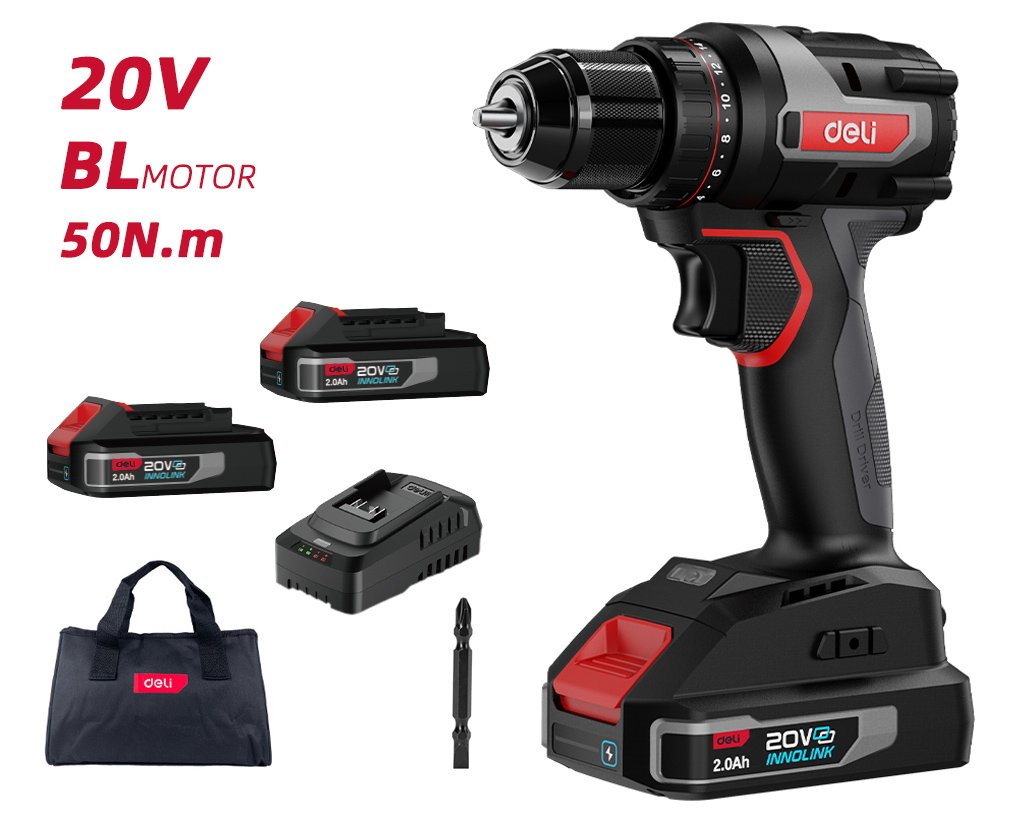 DELI κρουστικό δραπανοκατσάβιδο μπαταρίας , Brushless, 20V, 2x 2Ah, 50N.m