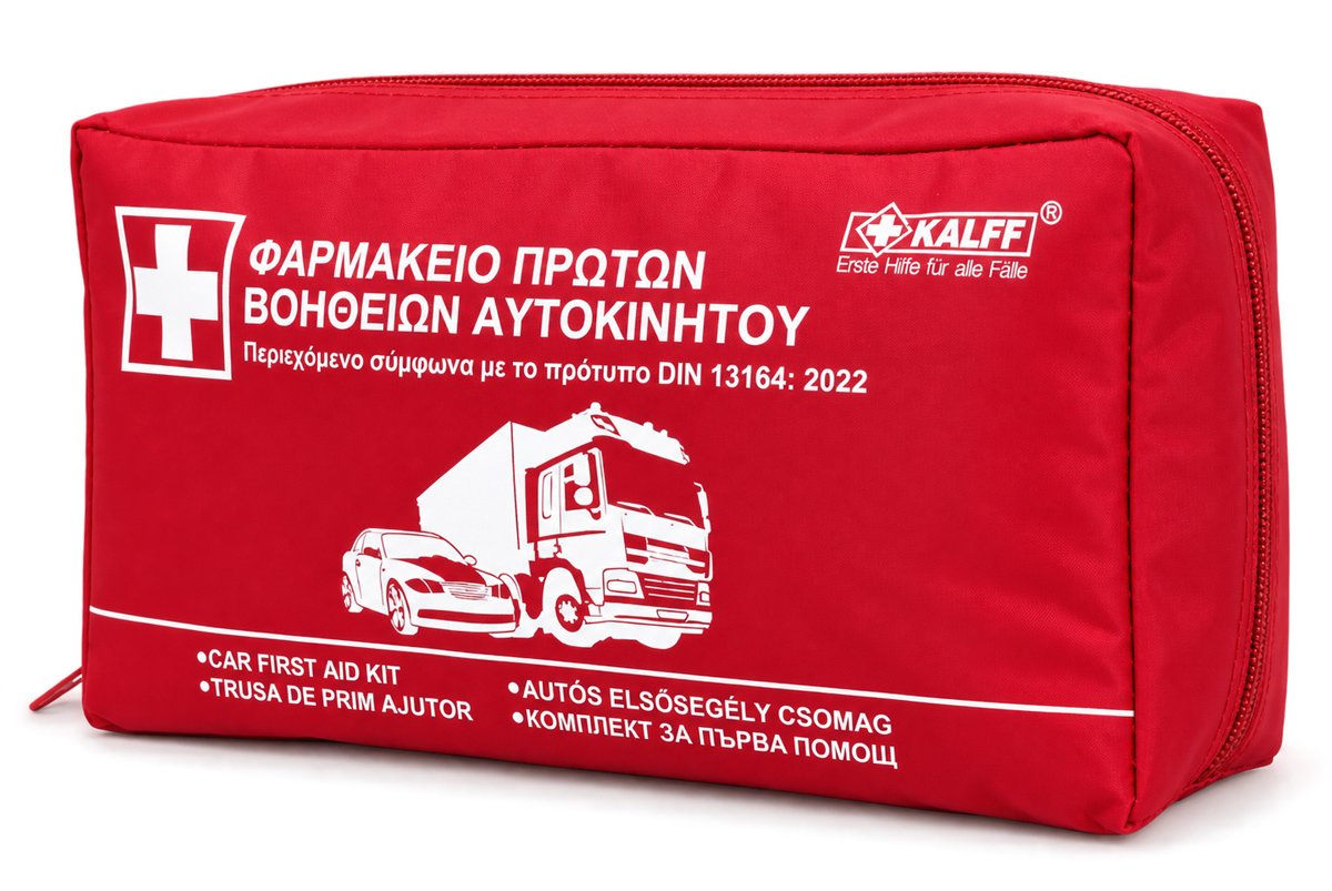 KALFF kit πρώτων βοηθειών για οχήματα , DIN 13164-2022, κόκκινο