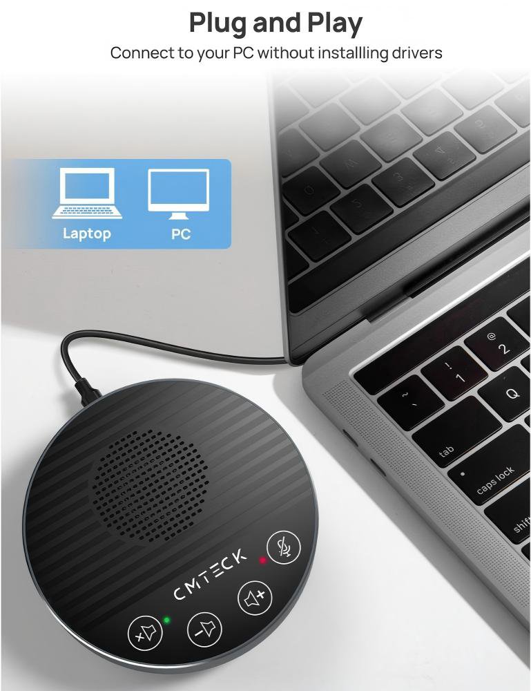 CMTECK επιτραπέζιο μικρόφωνο με ηχείο, omnidirectional, USB/USB-C, μαύρο - Image 2