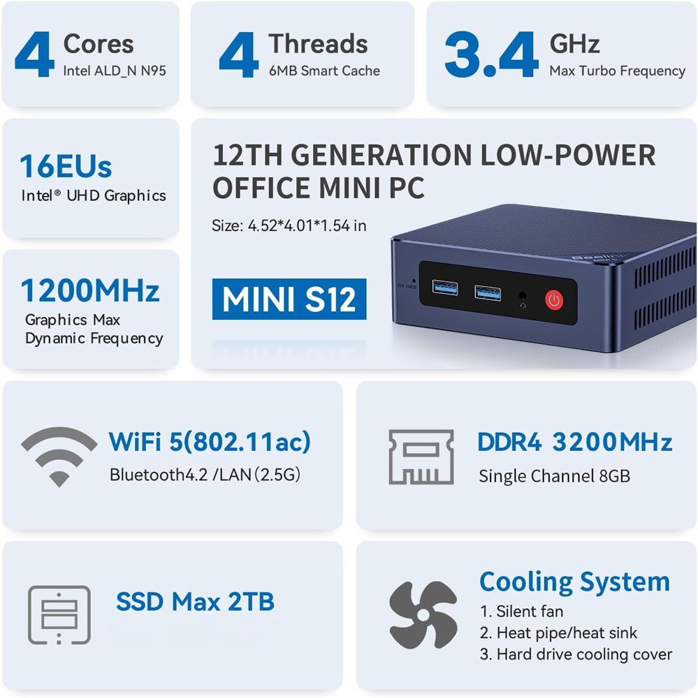 BEELINK mini PC ini S12, Intel N95, 12GB, 512GB .2, Windows 11 Pro - Image 3