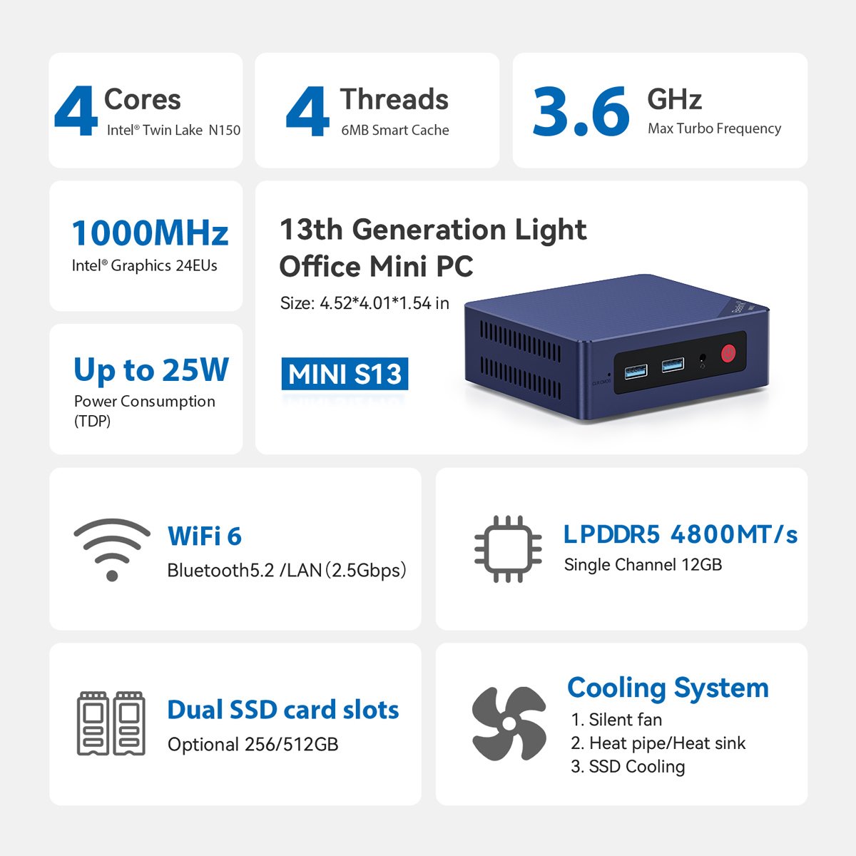 BEELINK mini PC ini S13, Intel N150, 12GB, 512GB .2, Windows 11 Pro - Image 6
