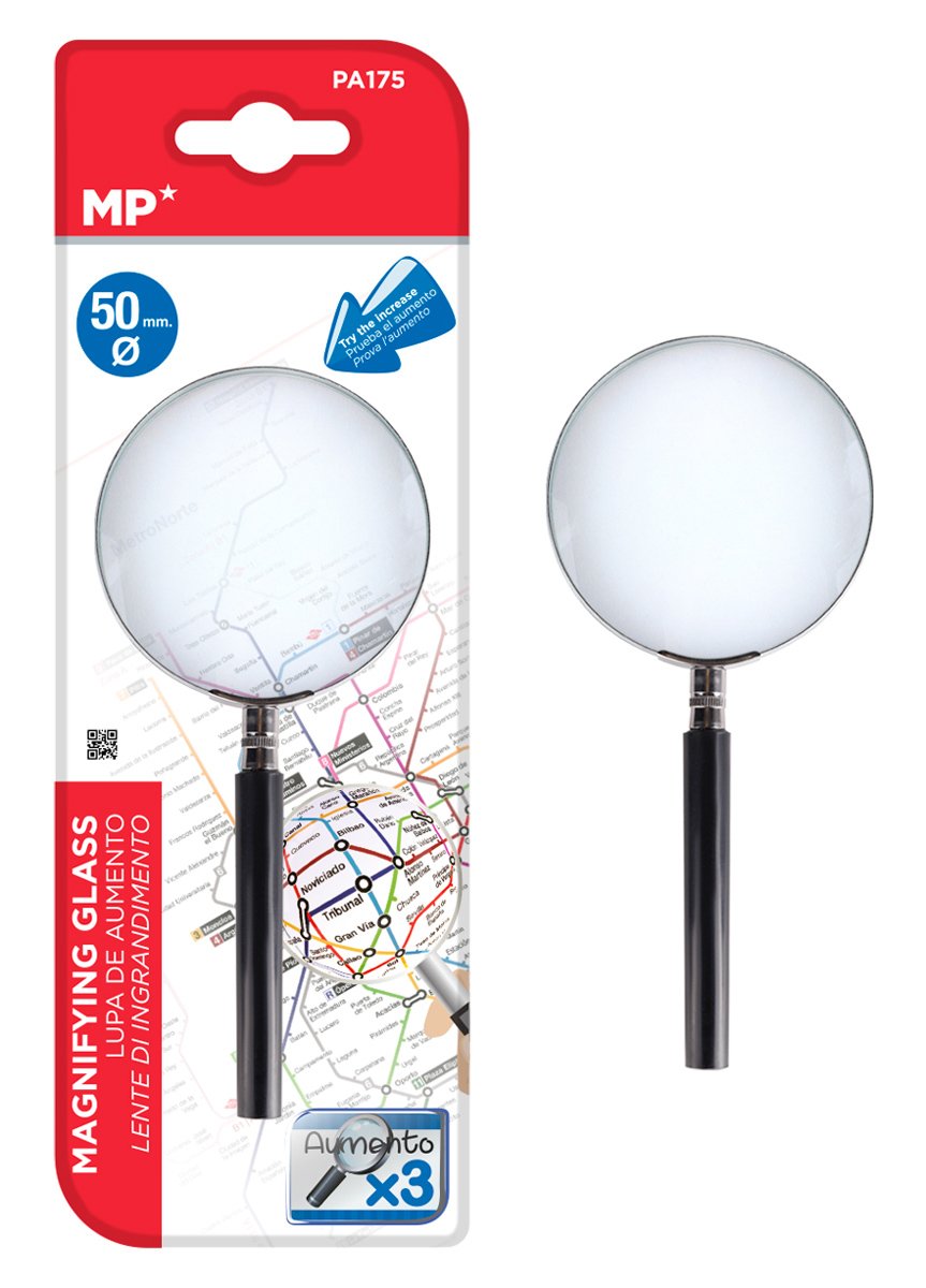 MP μεγεθυντικός φακός , x3, 50mm, μεταλλικός με γυάλινο φακό, μαύρος/ασημί