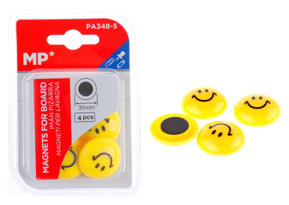 MP σετ μαγνήτες smiley face , στρογγυλοί, 30mm, κίτρινοι, 5τμχ