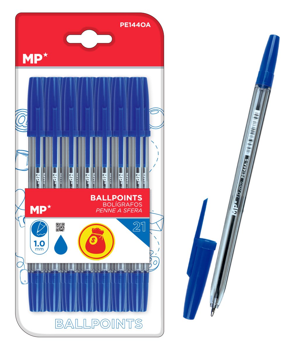 MP σετ στυλό ballpoint , 1mm, μπλε, 21τμχ