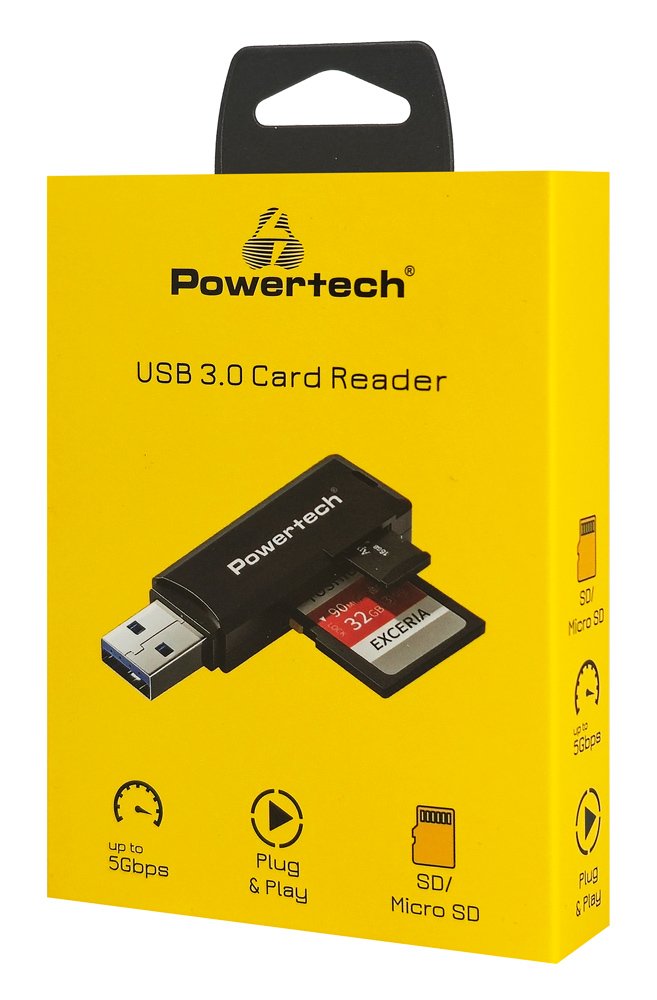 POWERTECH card reader για SD & micro SD, USB 3.0, 5Gbps, μαύρο - Image 4