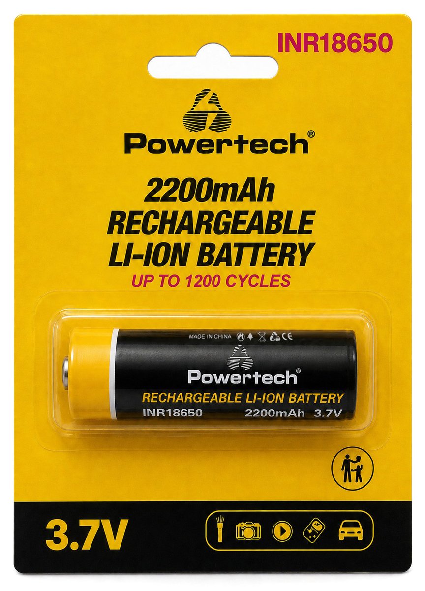 POWERTECH επαναφορτιζόμενη μπαταρία Li-ion INR18650 , 2200mAh, 3.7V, button top, 1τμχ