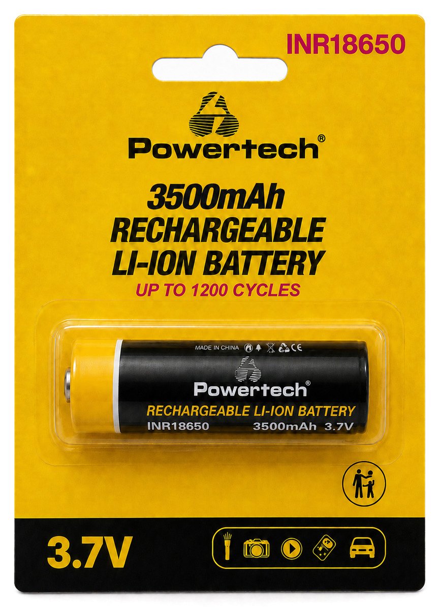 POWERTECH επαναφορτιζόμενη μπαταρία Li-ion INR18650 , 3500mAh, 3.7V, button top, 1τμχ
