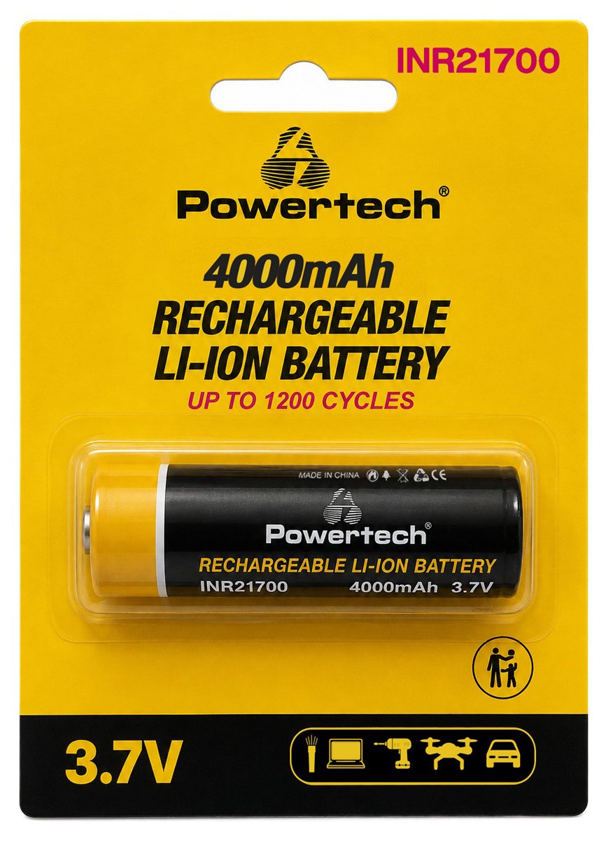 POWERTECH επαναφορτιζόμενη μπαταρία Li-ion INR21700 , 4000mAh, 3.7V, button top, 1τμχ