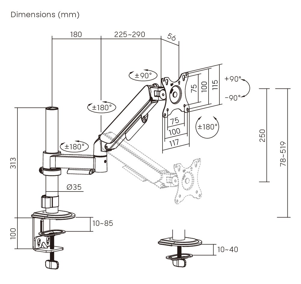 POWERTECH βάση γραφείου οθόνης , 17-32", έως 9kg - Image 6