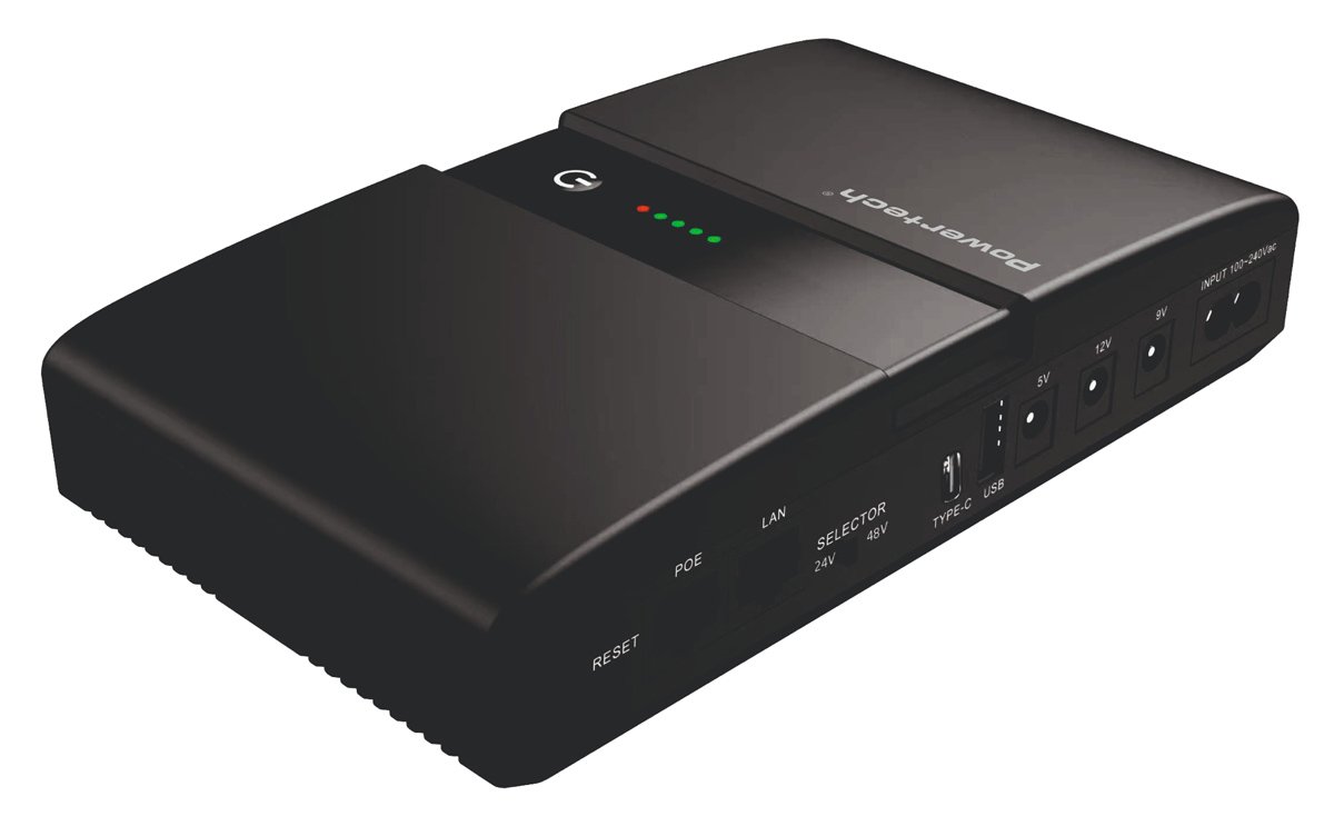 POWERTECH mini DC UPS , 36W, 20000mAh, 3x DC, USB/USB-C, PoE/LAN, μαύρο