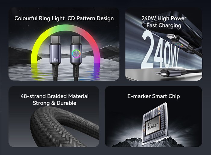 USAMS καλώδιο USB-C , 240W, 480Mbps, 1.2m, μαύρο - Image 2