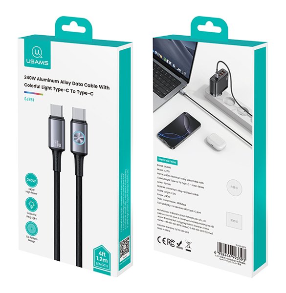 USAMS καλώδιο USB-C , 240W, 480Mbps, 1.2m, μαύρο - Image 4