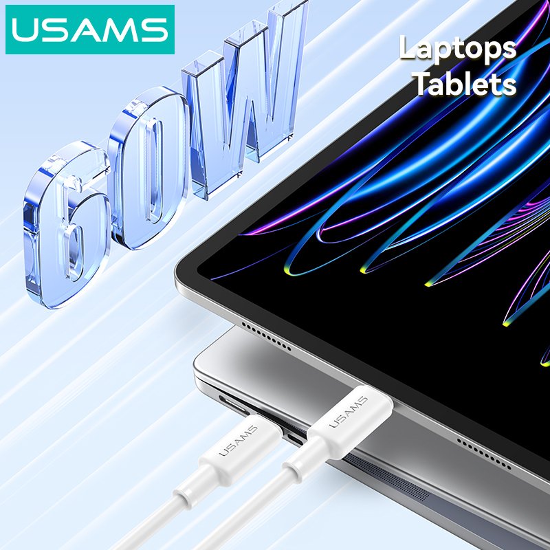 USAMS καλώδιο USB-C , 60W, 480Mbps, 1m, λευκό - Image 2