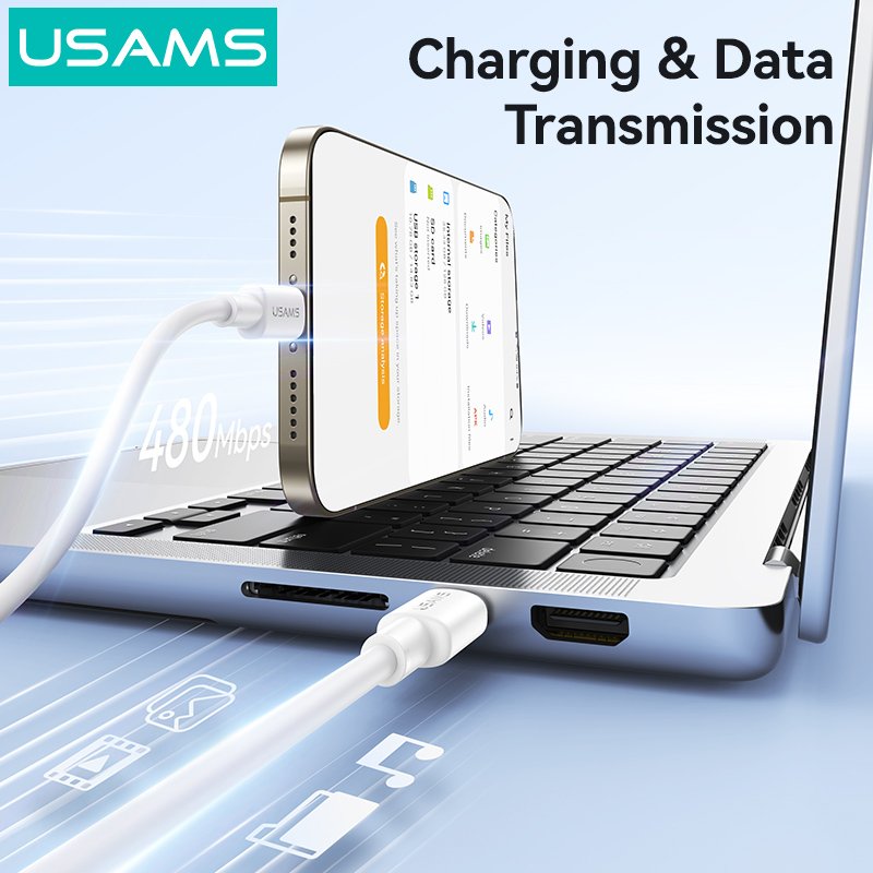 USAMS καλώδιο USB-C , 60W, 480Mbps, 1m, λευκό - Image 3