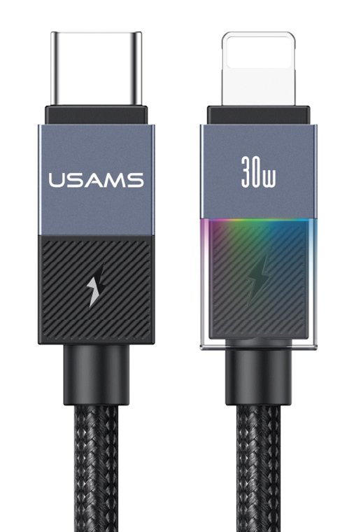USAMS καλώδιο Lightning σε USB-C , 30W, 480Mbps, 1.2m, μαύρο