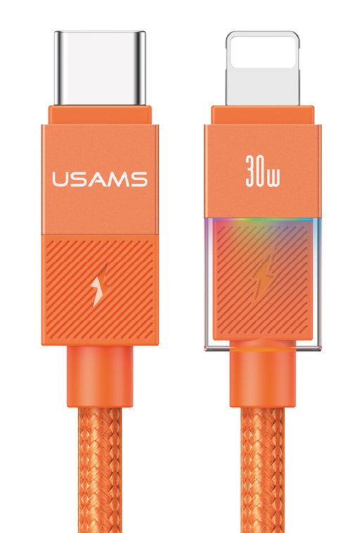 USAMS καλώδιο Lightning σε USB-C , 30W, 480Mbps, 1.2m, πορτοκαλί