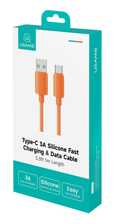 USAMS καλώδιο USB-C σε USB , σιλικόνης, 3A, 480Mbps, 1m, πορτοκαλί - Image 7