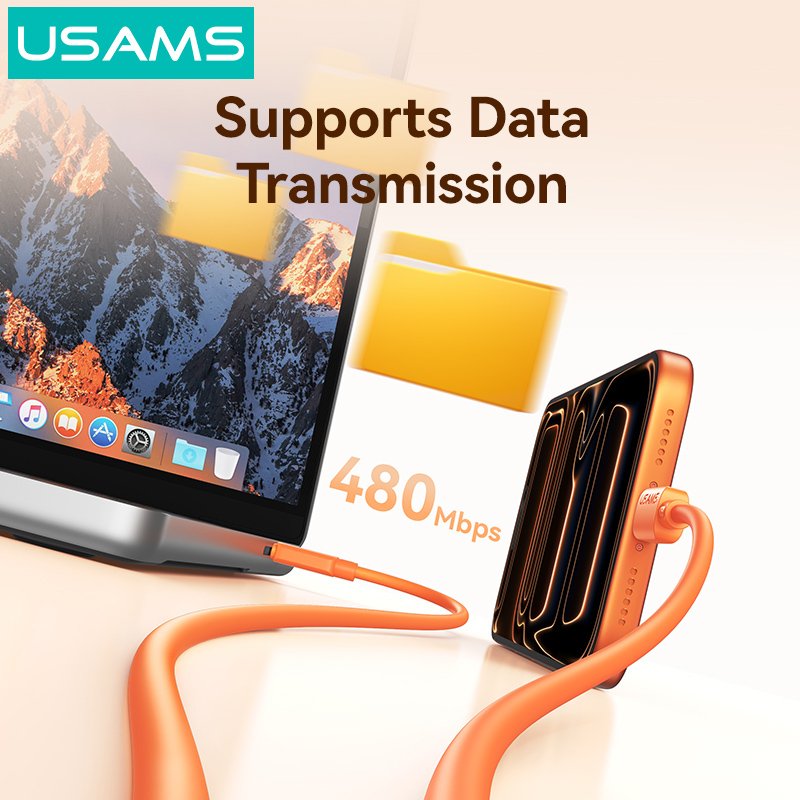 USAMS καλώδιο USB-C , σιλικόνης, 60W, 480Mbps, 1m, πορτοκαλί - Image 5