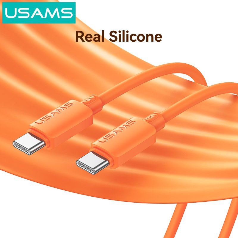 USAMS καλώδιο USB-C , σιλικόνης, 60W, 480Mbps, 1m, πορτοκαλί - Image 6