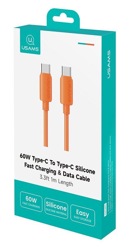 USAMS καλώδιο USB-C , σιλικόνης, 60W, 480Mbps, 1m, πορτοκαλί - Image 7