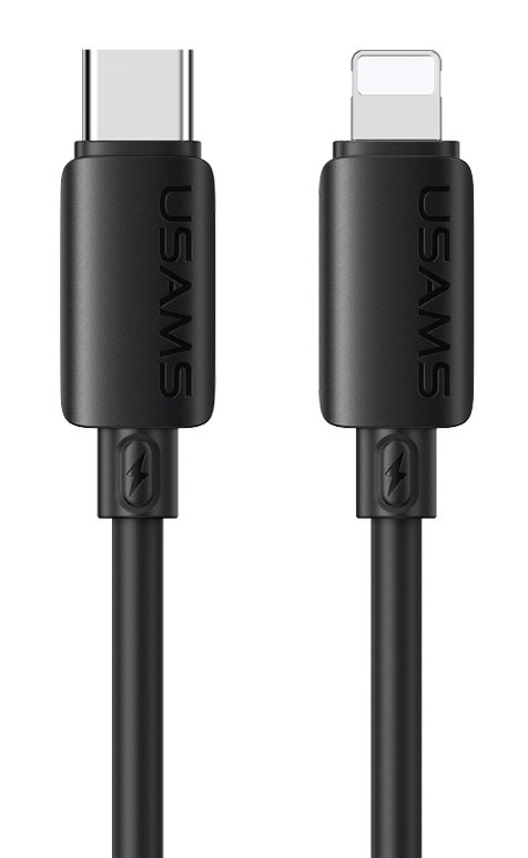 USAMS καλώδιο Lightning σε USB-C , σιλικόνης, 30W, 480Mbps, 1m, μαύρο
