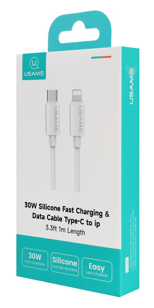 USAMS καλώδιο Lightning σε USB-C , σιλικόνης, 30W, 480Mbps, 1m, λευκό - Image 7