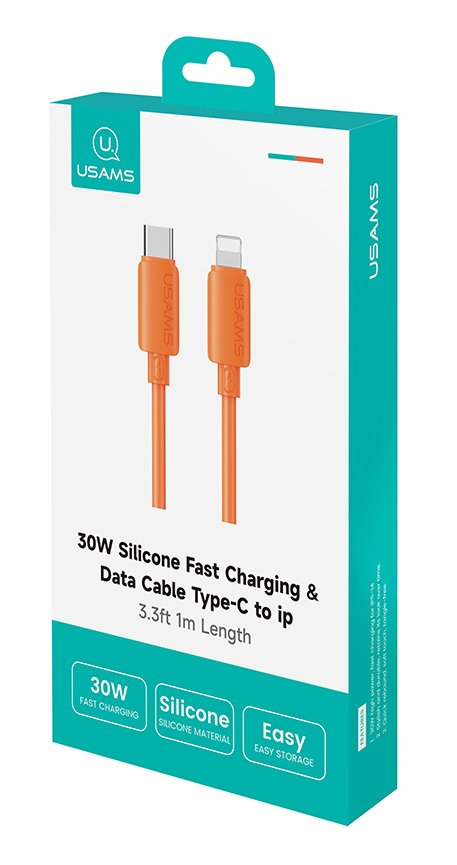 USAMS καλώδιο Lightning σε USB-C , σιλικόνης, 30W, 480Mbps, 1m, πορτοκαλί - Image 7