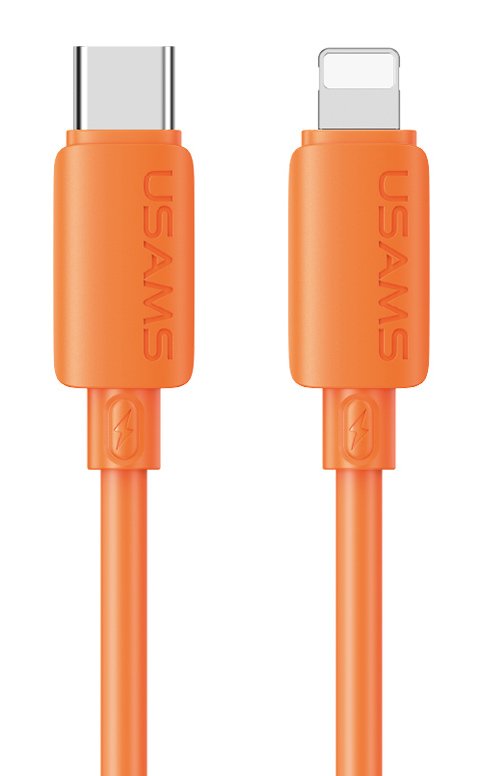 USAMS καλώδιο Lightning σε USB-C , σιλικόνης, 30W, 480Mbps, 1m, πορτοκαλί