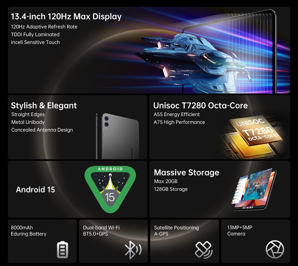 TECLAST tablet , 13.4", 6/128GB, 4G, Android 15, 8000mAh, γκρι - Image 10