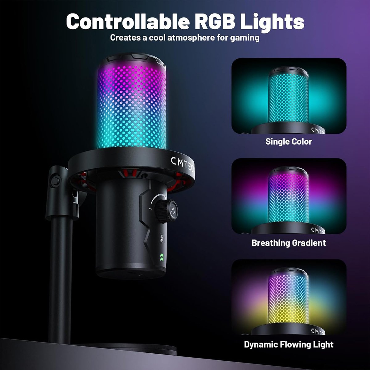 CMTECK επιτραπέζιο μικρόφωνο , καρδιοειδές, USB/USB-C, RGB LED, μαύρο - Image 5