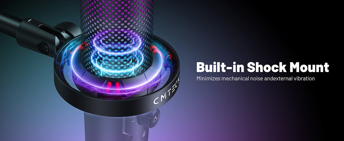 CMTECK επιτραπέζιο μικρόφωνο , καρδιοειδές, USB/USB-C, RGB LED, μαύρο - Image 10