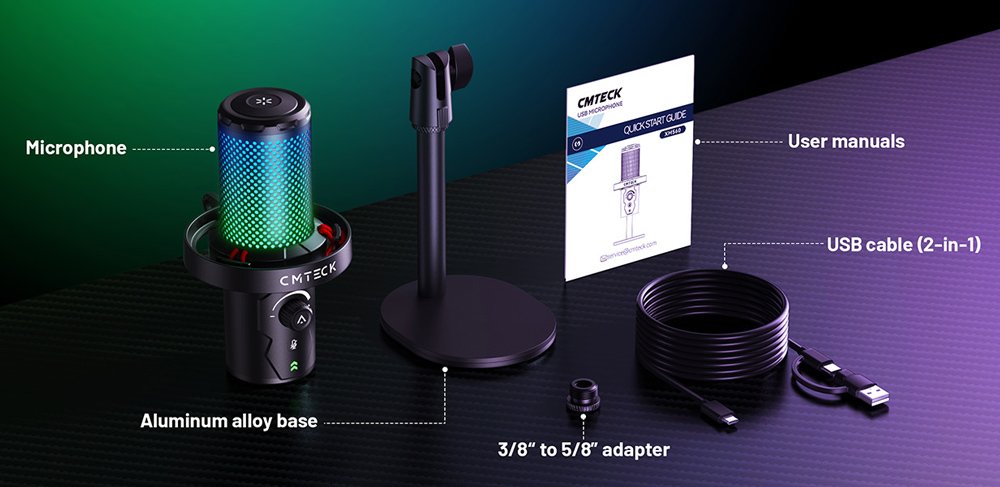 CMTECK επιτραπέζιο μικρόφωνο , καρδιοειδές, USB/USB-C, RGB LED, μαύρο - Image 11